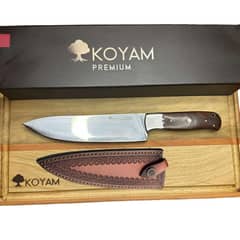 KOYAM - Cuchillo Chef 32cm Café Acero 12C27 Hecho a Mano c/ Funda