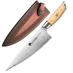 KOYAM - Cuchillo Cocina Chef 21.2cm Acero Compuesto c/ Funda Cuero
