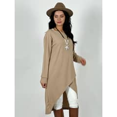 ENIGMATICA BOUTIQUE - Polera Asimetrica Larga Cruzada - Café