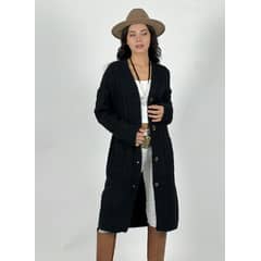 ENIGMATICA BOUTIQUE - Chaleco Largo de Lana Trenzado - Café