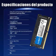 GENERICO - Memoria Ram Tecmiyo Ddr4 8gb color negro 2400mhz Sodimm Pc4 Notebook