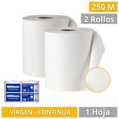 GENERICO - Toalla De Papel Industrial Jumbo 250m Virgen Continua Pack 2