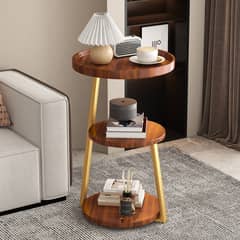 EVERSO - Mesa Auxiliar Redonda 3 Niveles Metal Para Cama Sofá Elegant Marrón