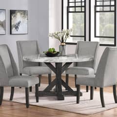 DANIELS - Juego de Comedor Circular 4 Sillas Moderno Rodeus Mármol DC4093-54
