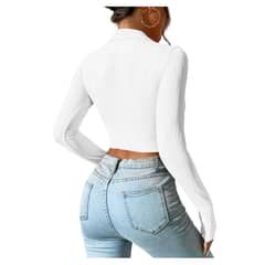 GARSIL - Crop Top Para Mujer Cuello Polo - Pique De Manga Larga