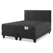FLEX - Cama Europea Black 2 Plazas 150X200 Cm + Respaldo Royal Negro