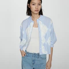 MANGO - Camisa Rayas Bordada Mujer