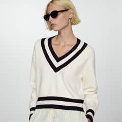 MANGO - Sweater Cuello Pico Contraste Mujer