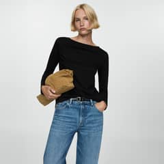 MANGO - Polera Cuello Barco Manga Larga Mujer