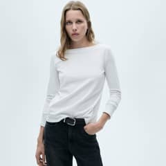 MANGO - Polera Cuello Barco Manga Larga Mujer