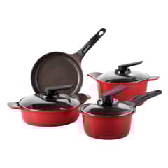 ROICHEN - Batería de Cocina Cerámica 7 Piezas Natural Roja