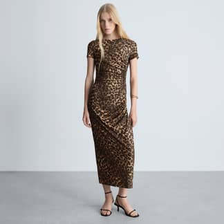 MANGO - Vestido Leopardo Detalles Fruncidos Mujer