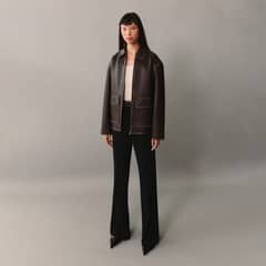 MANGO - Chaqueta Efecto Piel Costuras Contraste Mujer