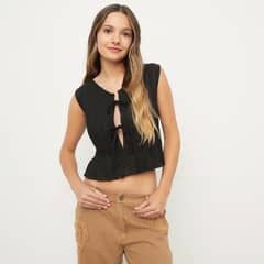RUPHA - Blusa Cropped Sin Mangas Lino Mujer