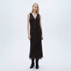 MANGO - Vestido Escote Pico Leopardo Mujer