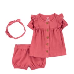 CARTER'S - Conjunto 3 Piezas Blusa, Short Bombacho Y Cintillo Bebé Niña Bebé Niña