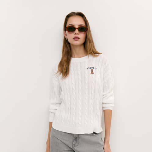 BROWNIE - Sweater Trenzado Perro Bordado Mujer
