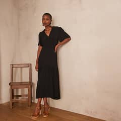 MAISON 123 - Vestido Lana Largo Manga Corta Mujer