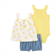 CARTER'S - Conjunto 3 Piezas Blusa, Body Y Short Bombacho Bebé Niña Bebé Niña