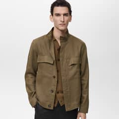 MANGO MAN - Chaqueta 100% Lino Cuello Alto Hombre