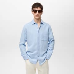 MANGO MAN - Camisa Lino Bolsillo Hombre