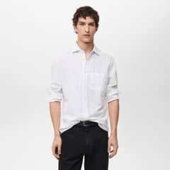 MANGO MAN - Camisa Lino Bolsillo Hombre