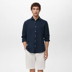 MANGO MAN - Camisa Lino Bolsillo Hombre