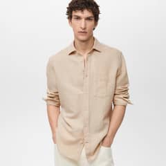 MANGO MAN - Camisa Lino Bolsillo Hombre