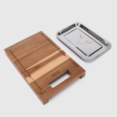 WAYU - Tabla Madera 35 Cm Con Bandeja De Acero