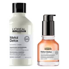 LOREAL PROFESSIONNEL - Set Metal Detox Anti-Quiebre Cabello Dañado y con Color Shampoo 300ml + Aceite 50ml Serie Expert L'Oréal Professionnel