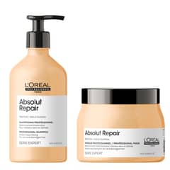 LOREAL PROFESSIONNEL - Set Absolut Repair Reparación y Nutrición Cabello Dañado y Seco Shampoo 500ml + Máscara 500ml Loreal Professionel