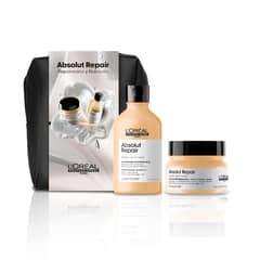 LOREAL PROFESSIONNEL - Set Absolut Repair Reparación y Nutrición Cabello Dañado y Seco Shampoo 300ml + Máscara 250ml + Cosmetiquero