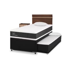 CIC - Cama Nido Ortopedic Black 1.5 Plazas + Muebles Mica + Almohadas