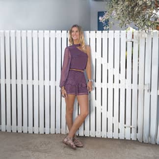 RAINDOOR - Short Lineas Lurex Burgundy Mujer Por Josefa Sáez