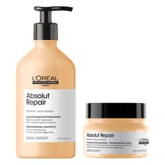 LOREAL PROFESSIONNEL - Set Profesional Reparación y Nutrición Absolut Repair Shampoo 500 ml + Máscara con Enjuague 250 ml