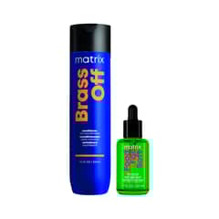 MATRIX - Set Shampoo Matizador Azul Cabello Castaño Brass Off 300ml + Aceite hidratante Food For Soft 50ml