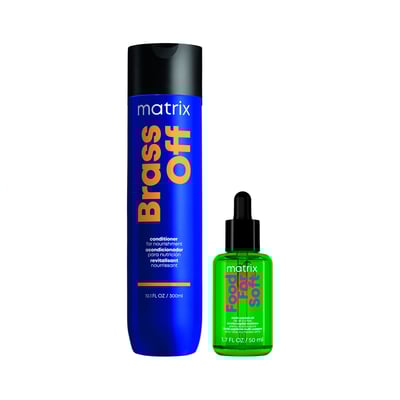 Imagen 2 del producto Set Shampoo Matizador Azul Cabello Castaño Brass Off 300ml + Aceite hidratante Food For Soft 50ml