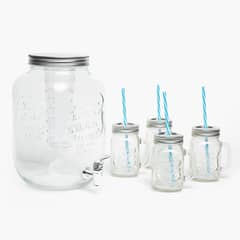 MICA - Set Dispensador Agua 8 Litros con 4 Vasos Mason Jars