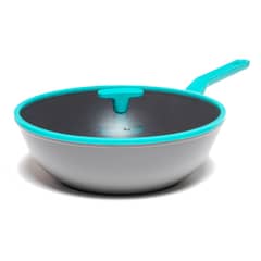 WURDEN - Wok Turquesa 32 cm con Tapa de Vidrio Antiadherente