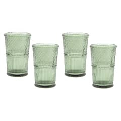 ROBERTA ALLEN - Set 4 Vasos Largos Vidrio Verde Labrado