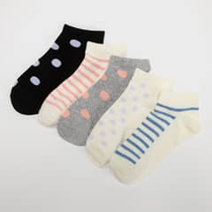 SYBILLA - Pack de 5 Calcetines Cortos Mujer Lunares y Rayas