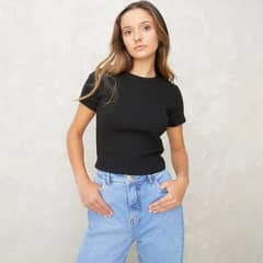 SYBILLA - Polera Cropped Manga Corta Mujer