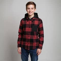 FEDERATION - Camisa Niño Algodón Cuadros Manga Larga con Gorro