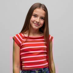 ELEVEN - Polera Casual Niña Rayada Manga Corta Algodón