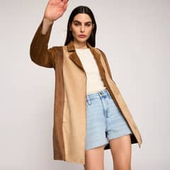 BASEMENT - Abrigo Mujer Manga Larga Cierre Botón Diseño Liso
