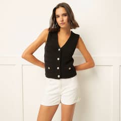 BASEMENT - Chaleco Mujer Regular Fit Rayas 100% Algodón