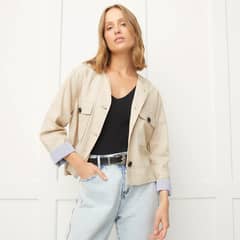 BASEMENT - Chaqueta Mujer Regular Fit Lino Manga Larga