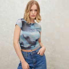 SYBILLA - Crop Top Malla Manga Corta Mujer