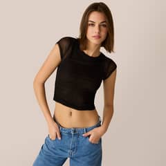 SYBILLA - Crop Top Malla Manga Corta Mujer
