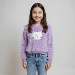YAMP - Sweater Peludo Niña Diseño Gato Manga Larga